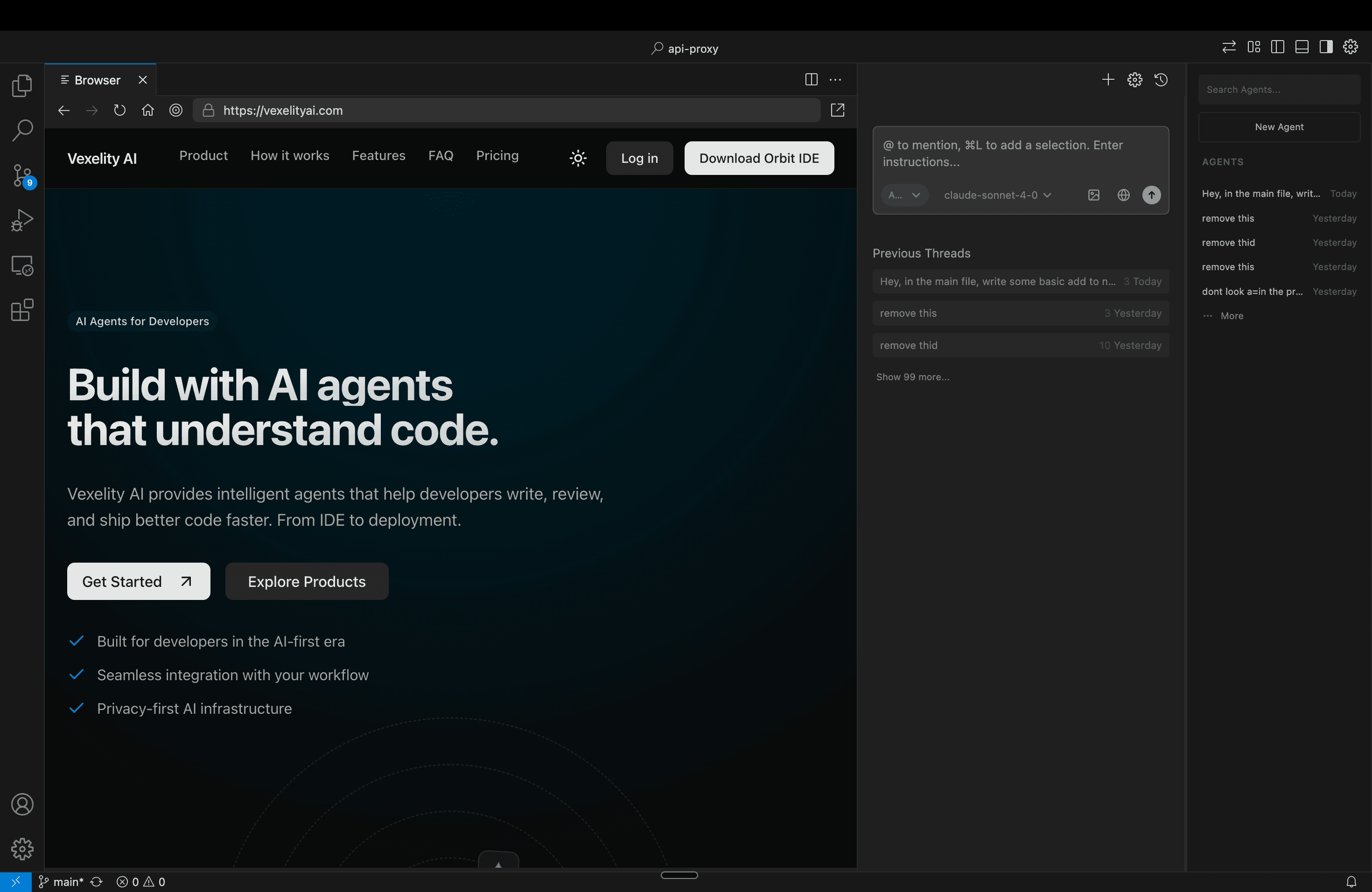 Orbit IDE built-in browser for testing and debugging